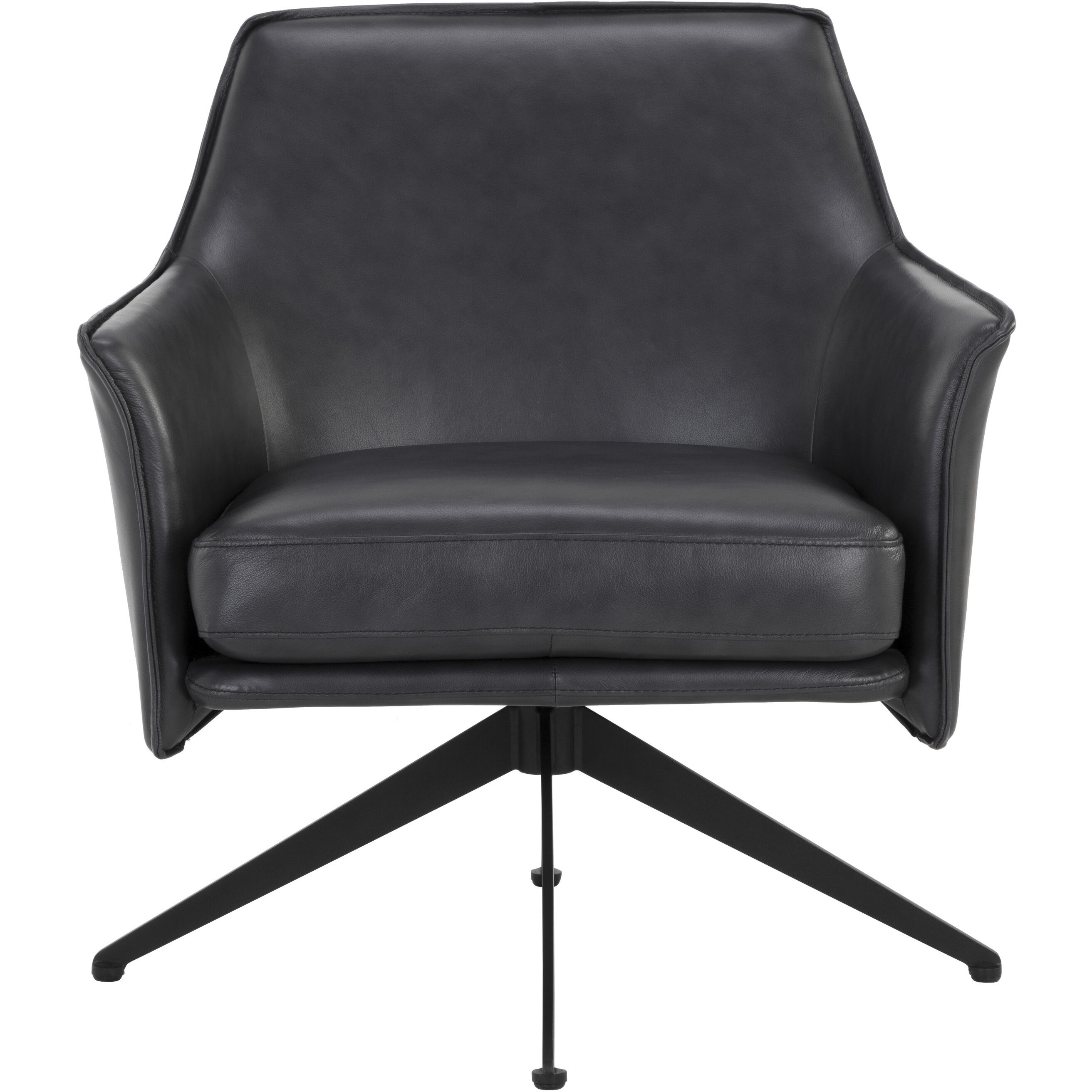 Crosby Alpine Black Leather Swivel Lounge Chair, Swivel